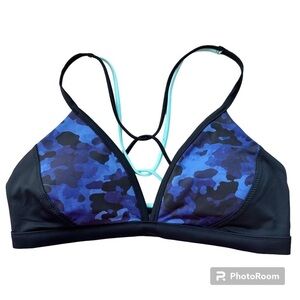 Athleta Freestyle Camo Bikini Swim Top Blue & Black Sz Small